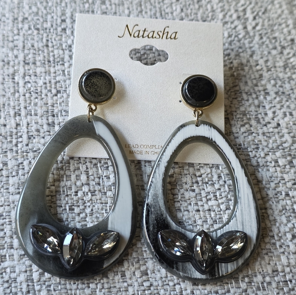 Natasha Couture Gray and Black Teardrop Earrings - Picture 1 of 10